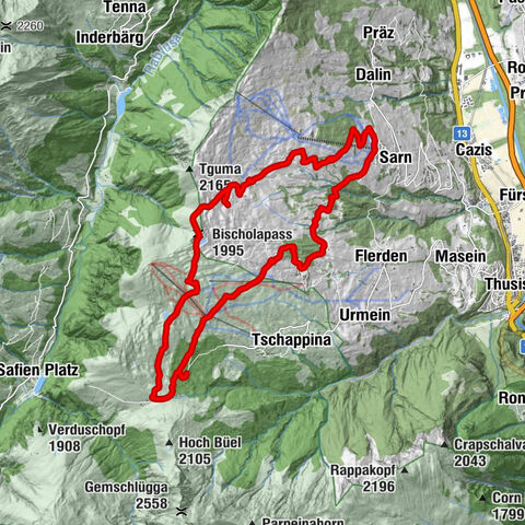 Sarn Lescha, Graubünden/Schweiz - Porteiner Alp - Bischola Alp - Glaspass - Oberurmein - Sarn Lescha