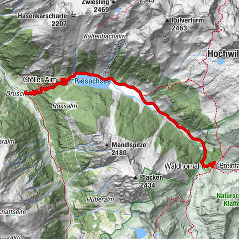 Riesachfall, Gföhleralm, Kaltenbachalm,  Kotalm, Preinthalerhütte