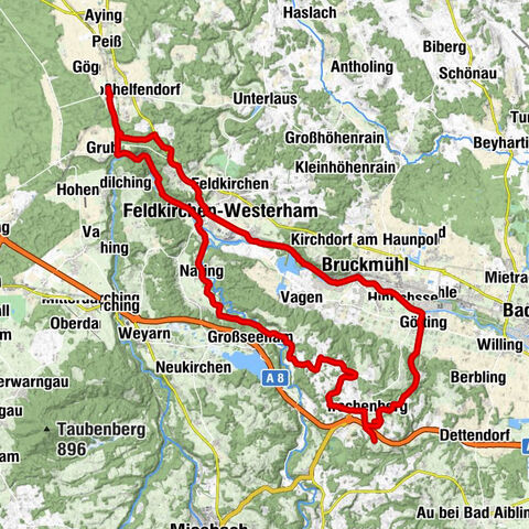 Mangfall-Uferweg– Blick ins Mangfalltal Runde von Großhelfendorf