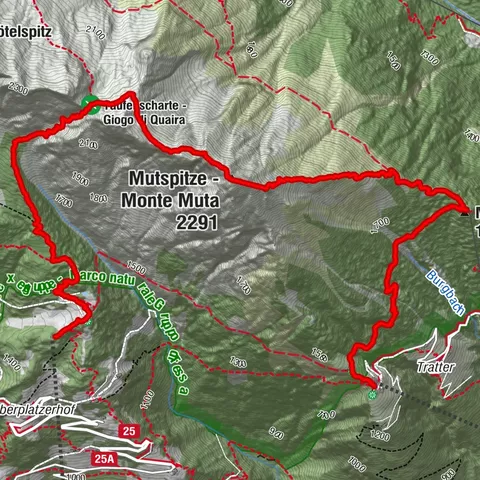 Vellau Bergstation - Taufenscharte - Mutspitze - Bergstation Seilbahn Hochmut