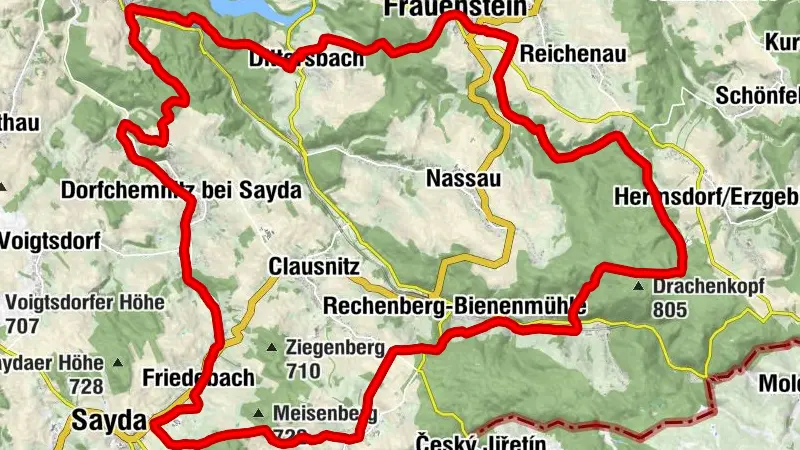 Smyčka Blockline 2: Holzhau " Frauenstein " Blockhausen " Kreuztanne " Holzhau