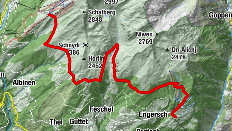 Rinderhütte - Oberu - Bachalp - Niwenalp - Underi Fäsilalpu - Jeizinen