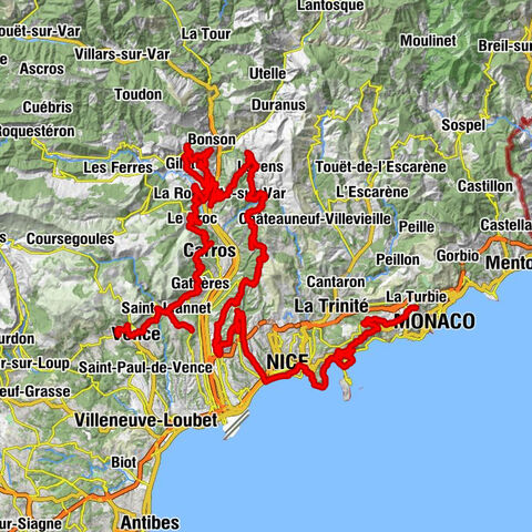 The "Route des Paysages" between the coast and the middle country of Nice