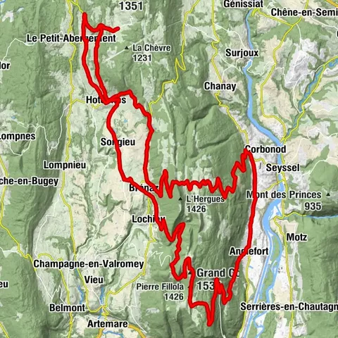 Cycling route: Grand Colombier and Col de la Biche from Les Plans d'Hotonnes