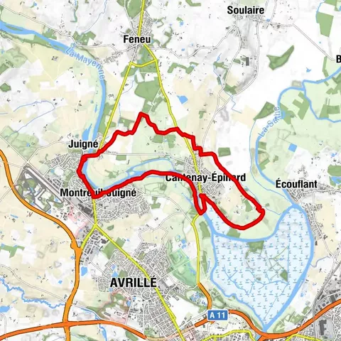 The Mayenne river and meadows in the low valleys of Angers