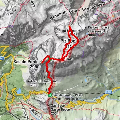 Pordoi Pass - Sass Pordoi - Forcella Pordoi - Piz Boè - Boè Refuge - Forcella Pordoi - Pordoi Pass