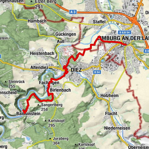 Lahnwanderweg 16th stage upstream Balduinstein - Diez - Limburg