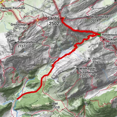 Mountain route over Rotsteinpass to Säntis