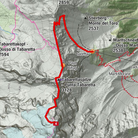 Tabarettahütte 2555m zur Payerhütte 3020m