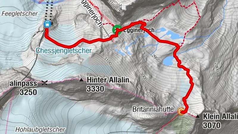 Hut path Britannia Hut via Felskinn - Egginerjoch