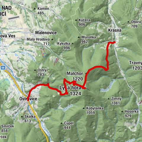 Krásná pod Lysou Horou - Malchor - Lysá hora - Ostravice