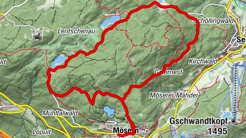 Biketour Nr. 544 Mösern–Wildmoos rund um den Brunschkopf