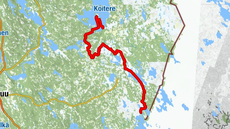 Over 100 km paddling route from Nehvonniemi through Petkeljärvi to Koitajoki and Koitere