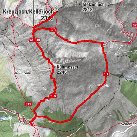 Loassattel - Kuhmesser - Kellerjoch - Kellerjoch Kapelle - Hochebenweg - Loassattel