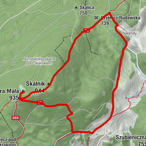 Czarnów - Ostra Mała - Skalnik - Przełęcz Rudawska