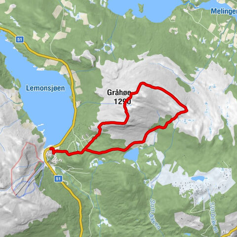 Lemonsjø - Lemonsjøen Fjellstue og hyttegrend - Blæsterhaugen - Gråhøe