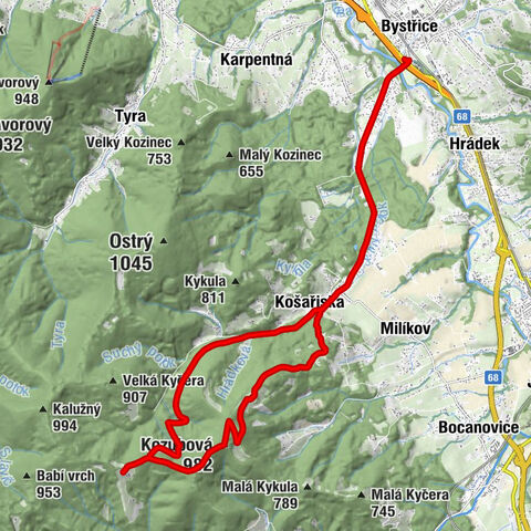 Košařiska - Kaple sv. Anny - Kozubová - Bystřice