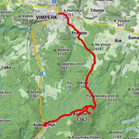 Vimperk - Boubín - Srní vrch - Pod Boubínem