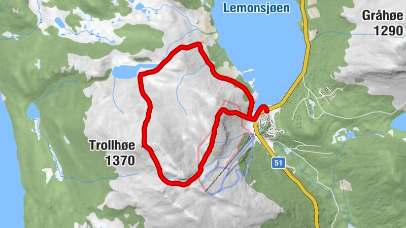 Lemonsjø - Trollhøe - Lemonsjøen Fjellstue og hyttegrend