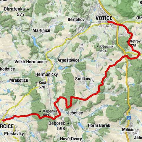 Votice - Kostel sv. Václava - Větrov - Prčice