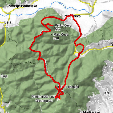 Podevčevo - Veliko Čevo - Planinarska kuća Grebengrad - Veliki Lubenjak