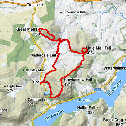 Dockray - Great Mell Fell - Little Mell Fell - Gowbarrow Fell Summit