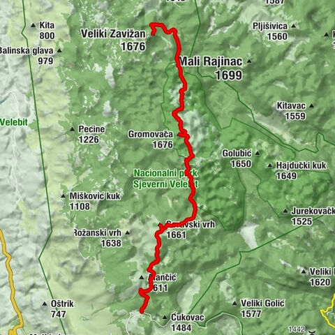Veliki Zavižan - Gromovača - Seravski vrh - Planinarska kuća Alan