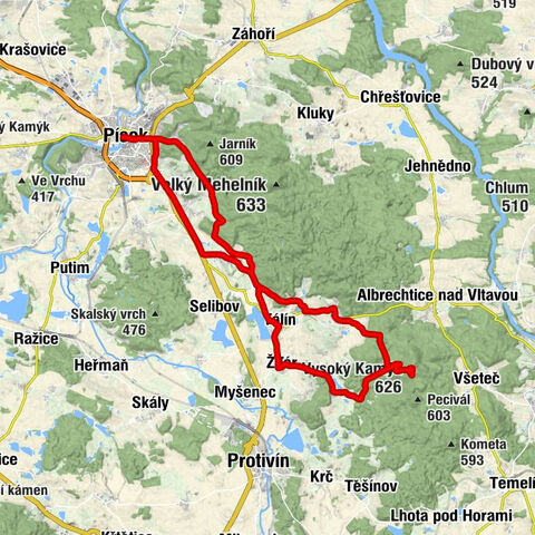 Vnitřní Město - Písek - Novodvorská kaplička - Vysoký Kamýk