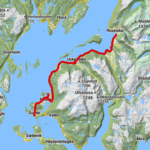 Sunde - Husnes kyrkje - Uskedal kyrkje - Rosendal Fjordhotel restaurant