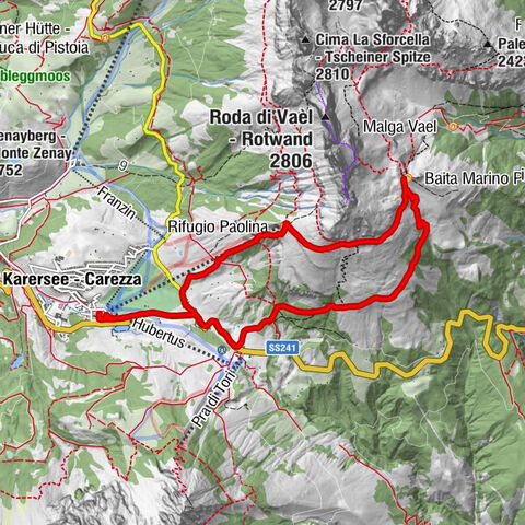 Karersee - Carezza - Rifugio Roda di Vael - Baita Marino Pederiva - Rifugio Paolina