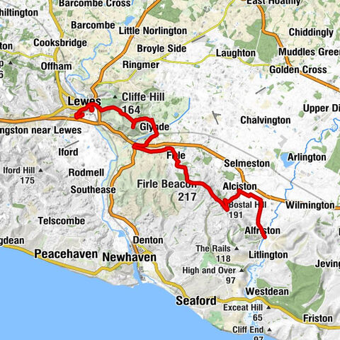 Lewes - Firle Beacon - Bostal Hill - St Andrew's Church, Alfriston