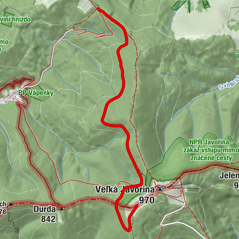 Strání - Veľká Javorina, hrebeň
