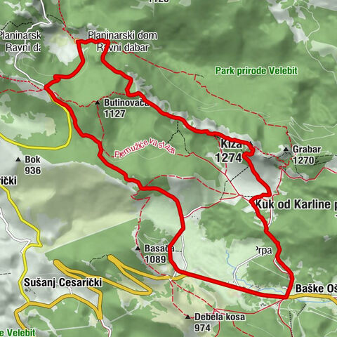 Baške Oštarije - Kiza - Žuti kuk - Vranji kuk