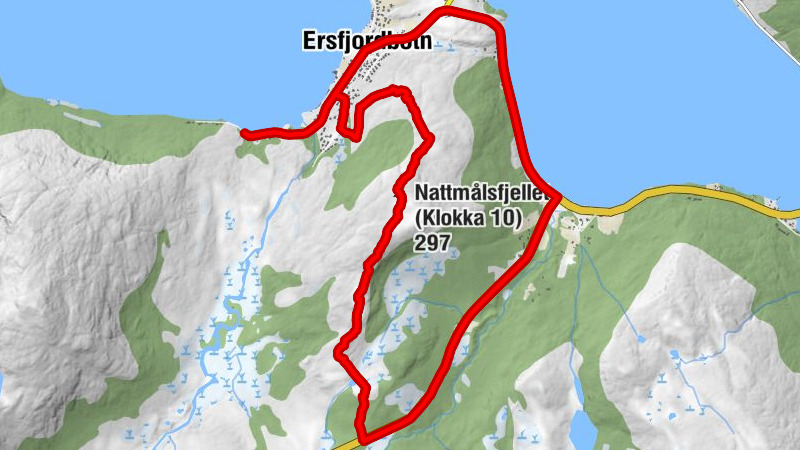 Tromsø - Ersfjordbotn - Kræmarvika - Nattmålsfjellet (Klokka 10)