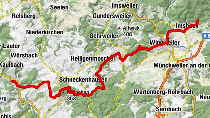 Olsbrücken - Roßrück - Kreuzkapelle - Imsbach