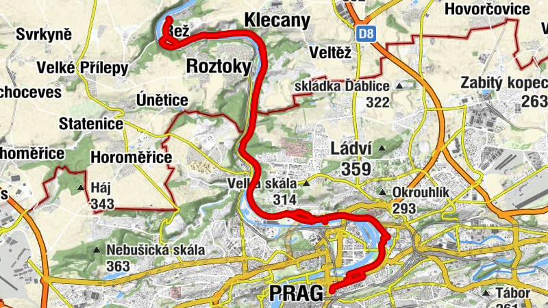 Praha - Klecany - Roztoky - Florenc