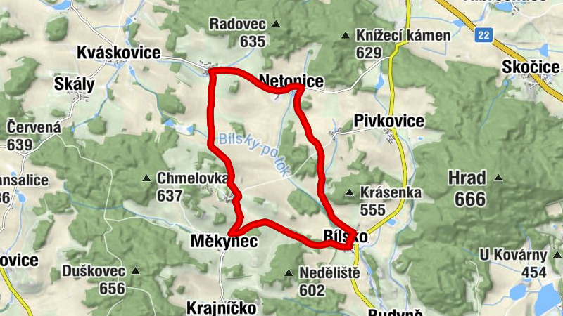 Bílsko - Měkynec - Záluží - Radějovice