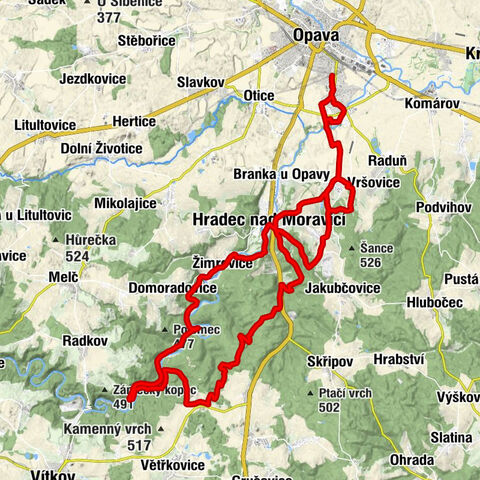 Opava - Rybářská bašta Pánský Mlýn - Kalvarie - Kaple sv. Jana Nepomuckého