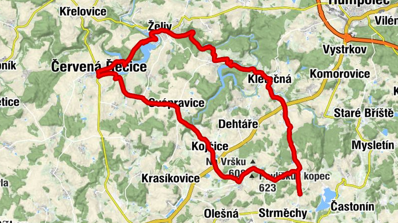 Kocourovy Lhotky - Velký Rybník - svatý Jan Nepomucký - Červená Řečice