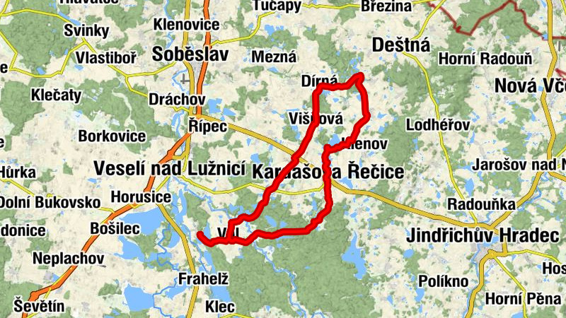 Vlkovská hospoda - kaple sv. Jana Nepomuckého - Kostel Nejsvětější Trojice - Kardašova Řečice