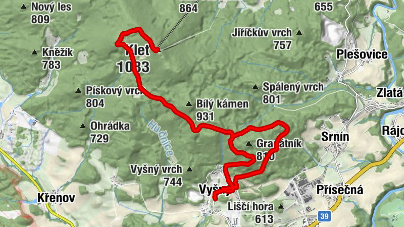 Vyšný - Srnínské paseky - Horská chata Kleť - Kleť