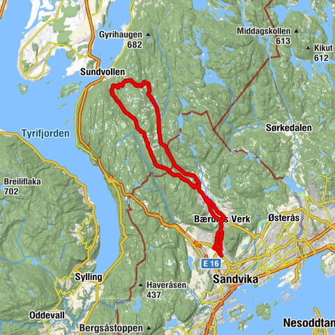 Sandvika - Hammerbakken - Bærums Verks kapell - Kolsås
