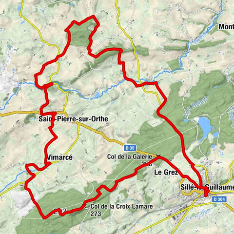 Sillé-le-Guillaume - Col de la Galerie - Col de la Croix Lamare - Église Saint-Martin