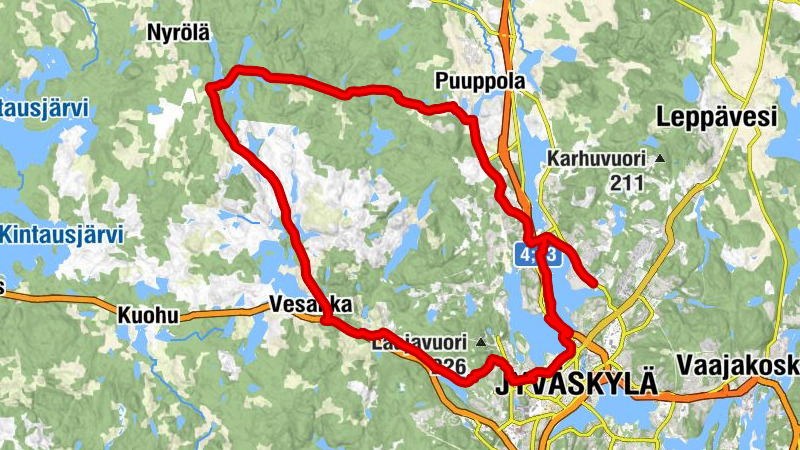 Ritoniemi - Palokan Tori-Grilli - Variskukkula - Jyväskylä