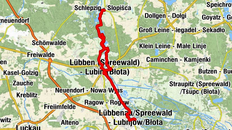 Schlepzig - Slopišća - Hartmannsdorf - Hartmanojce - Lübben (Spreewald) - Lubin (Błota) - Lübbenau/Spreewald - Lubnjow/Błota
