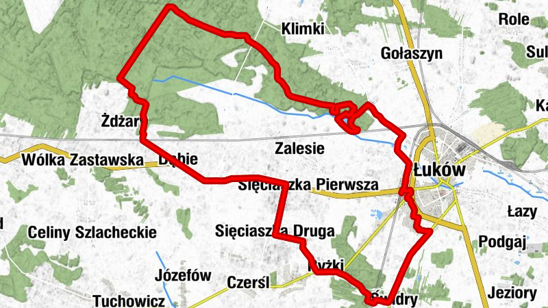 Łuków Łapiguz - Łuków - Wiatraki - Zajazd Zimna Woda