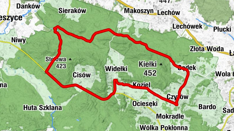 Duży Bór - Wymysłów - Orłowiny - Sędek