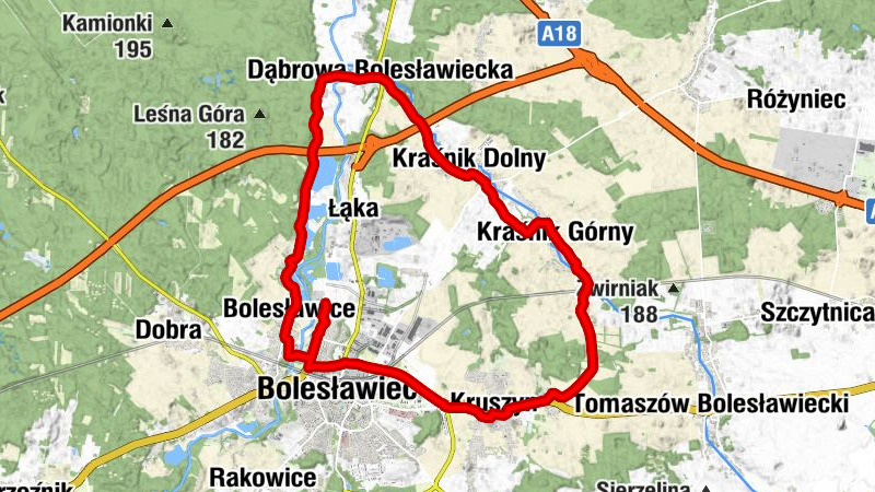 Bolesławiec - Bolesławice - Krępnica - Dąbrowa Bolesławiecka