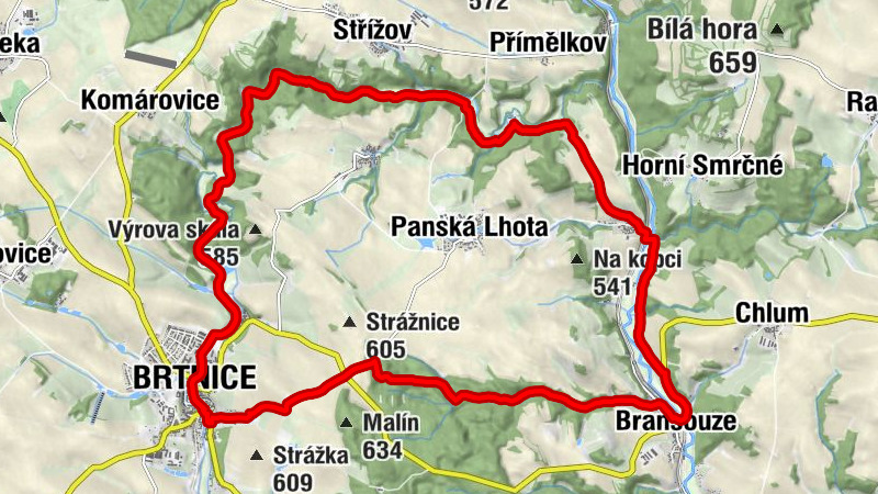 Brtnice - Bransouze - Bransouzské Chaloupky - Radniční restaurace