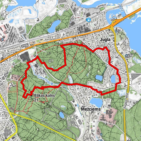 Jugla - Bākas kalns - Mežciems